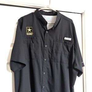 EUC Army Columbia PFG Shirt Mens XXL Black Short Sleeve Vented OmniShade Fishing